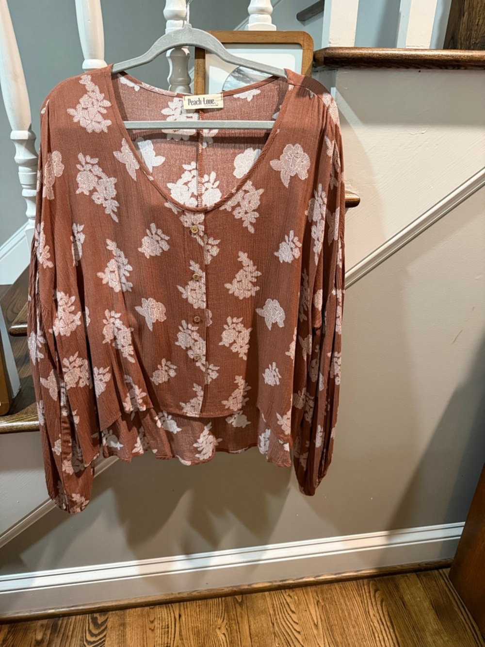 Peach Love California Dusty Rust Floral Button-Front Blouse